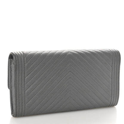 Chanel Caviar Chevron Quilted Large Boy Gusset Flap Wallet Grey 3 of 13