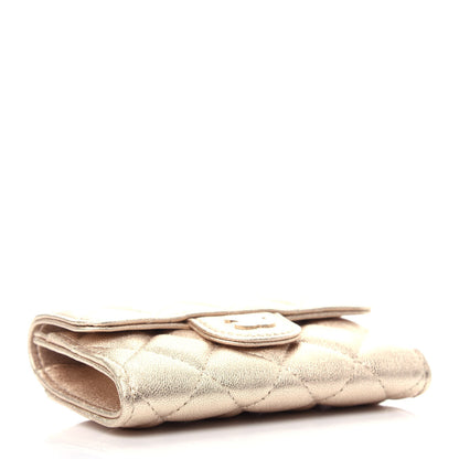 Chanel Metallic Lambskin Quilted Flap Card Holder Wallet Gold 4 of 9
