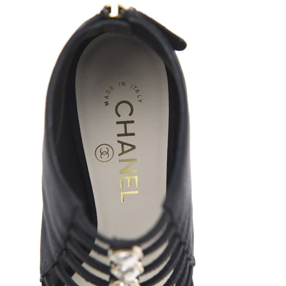 Chanel Grosgrain Pearl Open Toe Caged Ankle Boots 38 Black 6 of 9