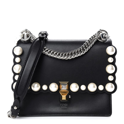 Fendi Vitello Liberty Pearl Scalloped Studded Small Kan I Shoulder Bag Black 1 of 10