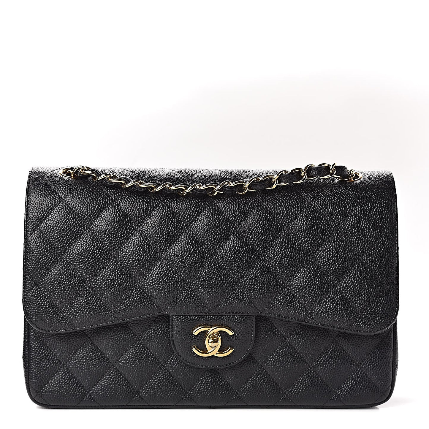 Caviar Quilted Jumbo Double Flap Black