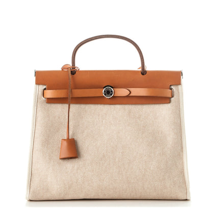 Hermes Toile Vache Calfskin Herbag 30 PM Natural Black 1 of 8
