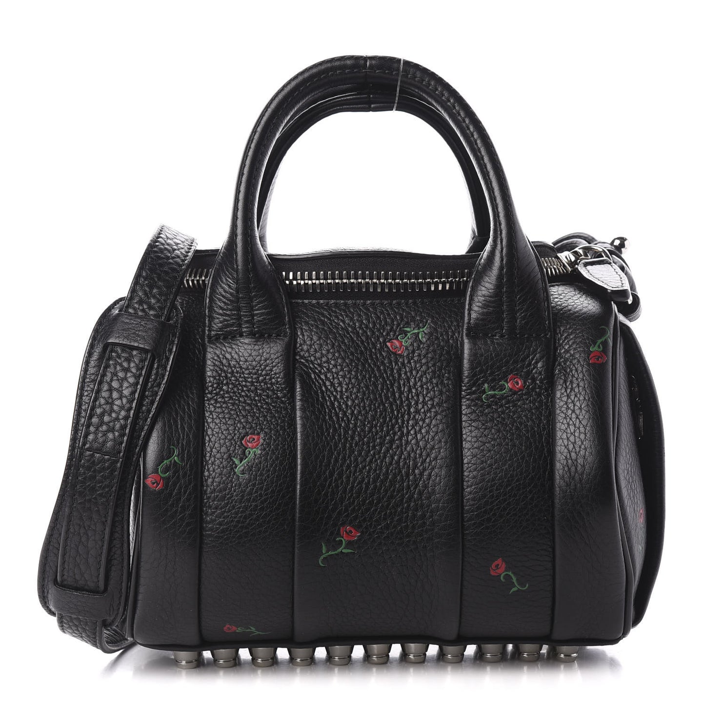 Pebbled Lambskin Rose Printed Mini Rockie Black Silver Hardware