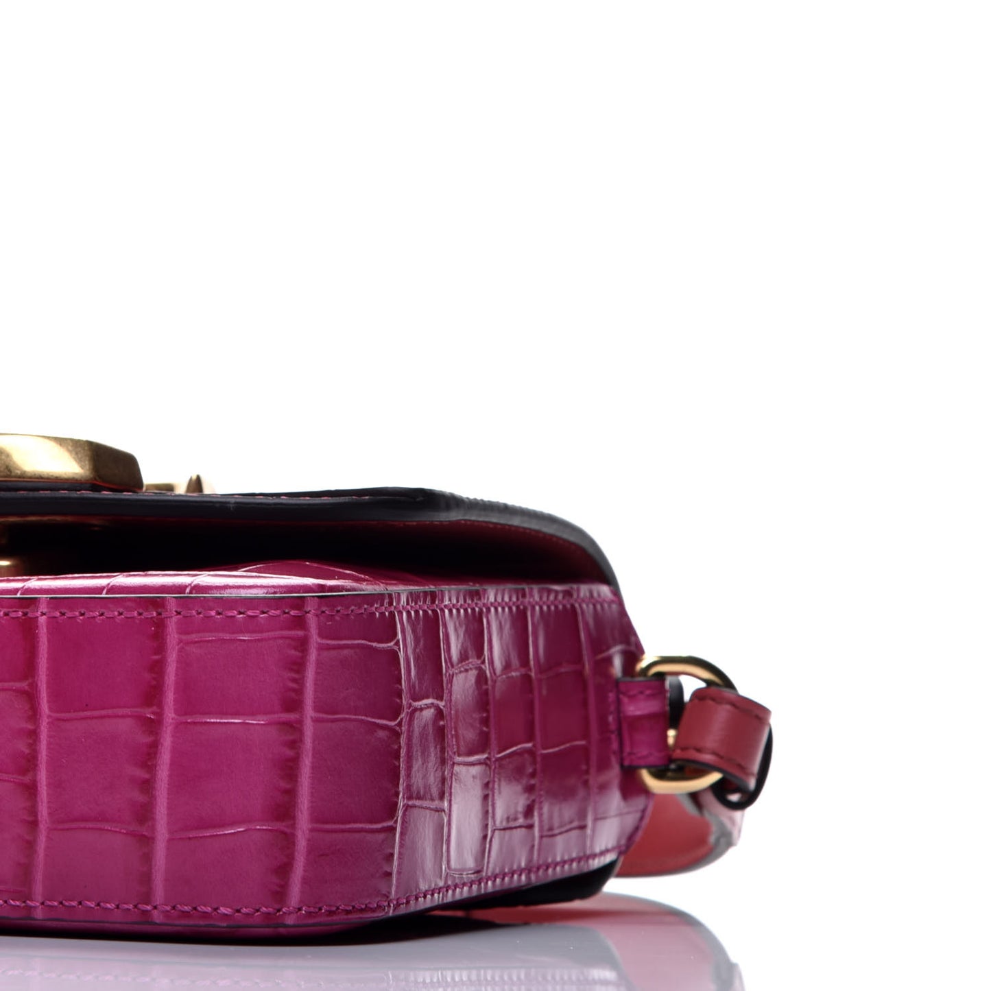 Calfskin Crocodile Embossed Mini C Double Carry Graphic Pink