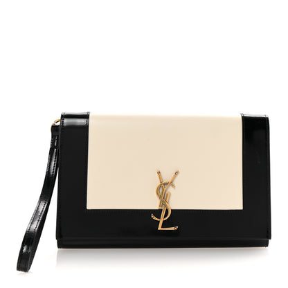 Saint Laurent Lambskin Patent Monogram Cassandre Clasp Flap Pouch Off White Black 1 of 7