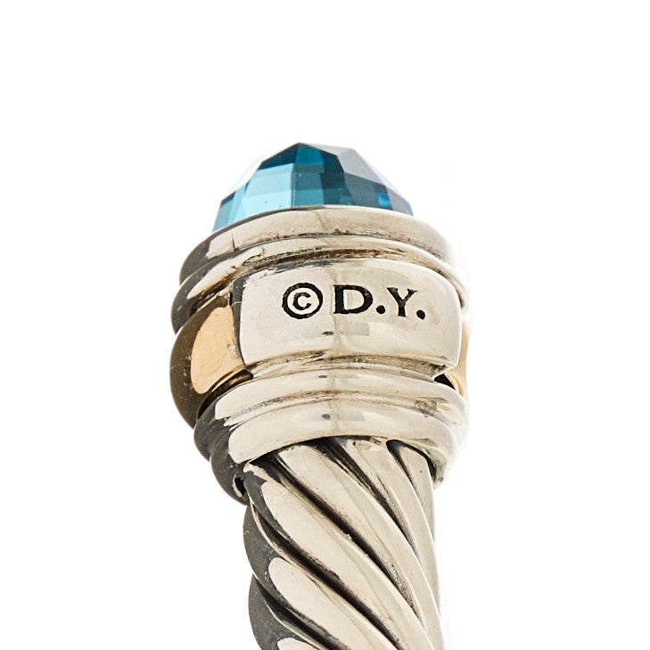 David Yurman Sterling Silver 14K Yellow Gold Blue Topaz 5mm Cable Classics Bracelet 3 of 3