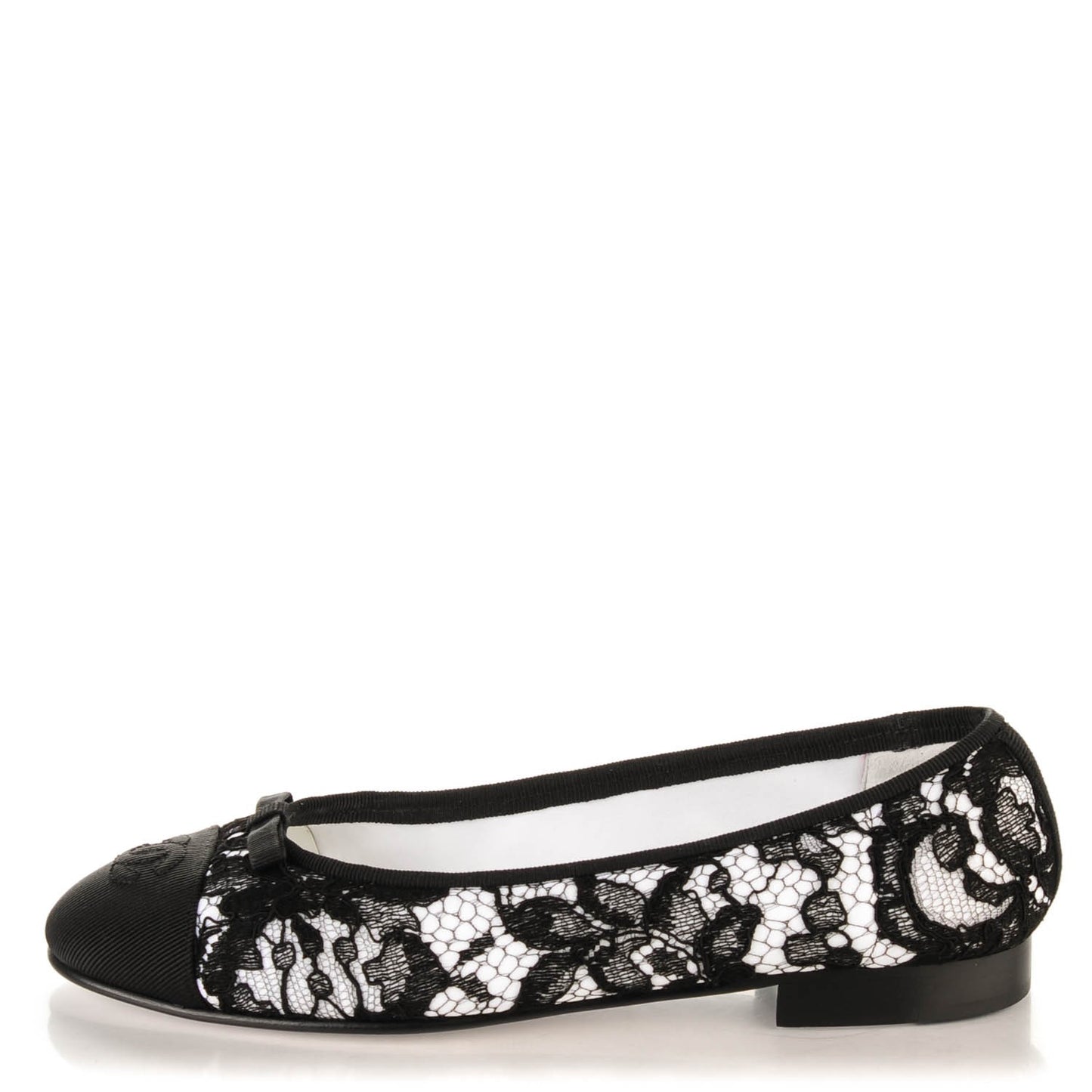 Lace Grosgrain Cap Toe Ballerina Flats 36.5 Black White