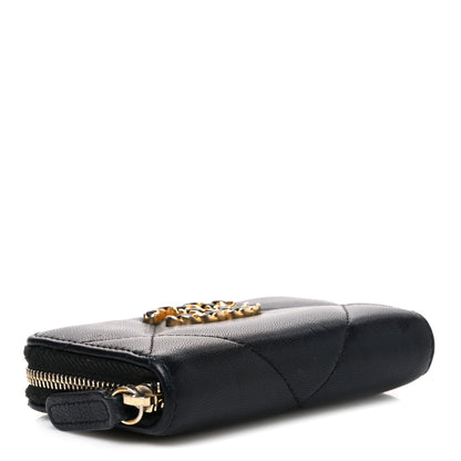 Chanel Lambskin Quilted Chanel 19 Zip Around Coin Purse Wallet Black 4 of 8