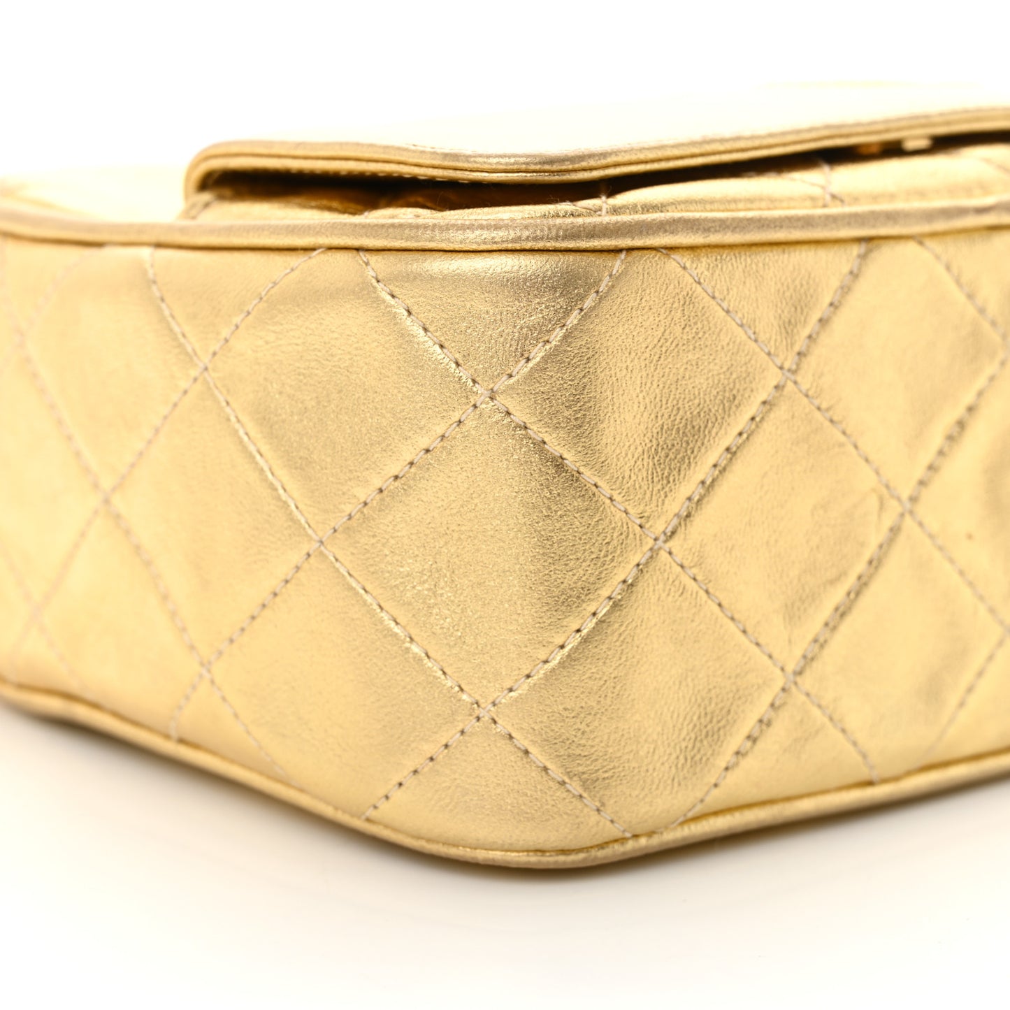 Metallic Lambskin Quilted Camera Case Gold