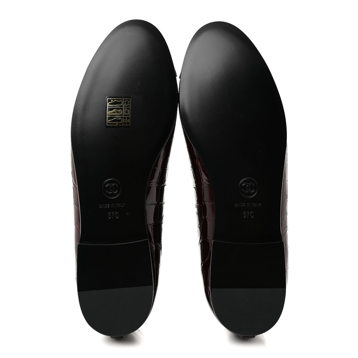 Patent Calfskin Crocodile Embossed Ballerina Flats 37 Dark Burgundy Black
