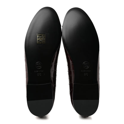 Chanel Patent Calfskin Crocodile Embossed Ballerina Flats 37 Dark Burgundy Black 6 of 10