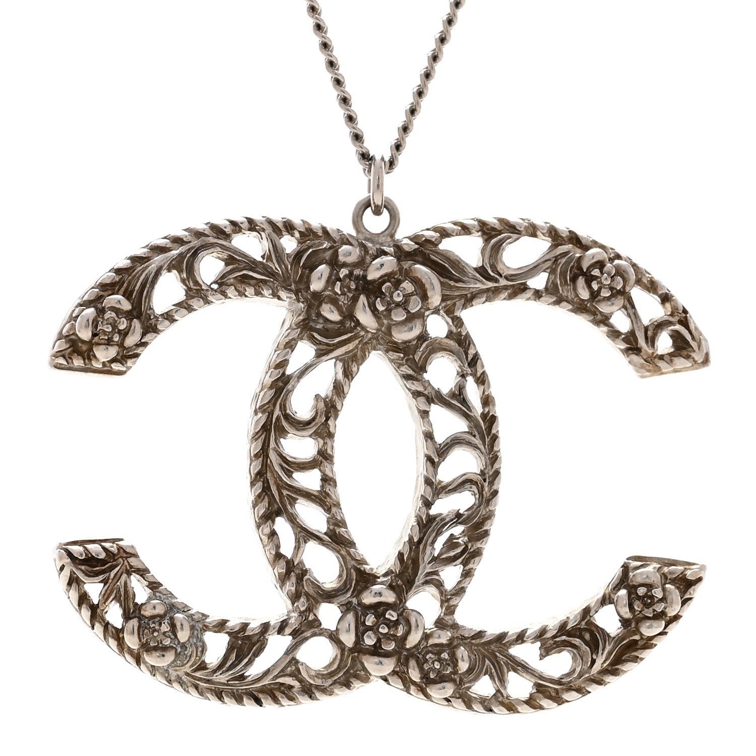 Chanel Ruthenium Twisted Camellia CC Pendant Necklace 4 of 5