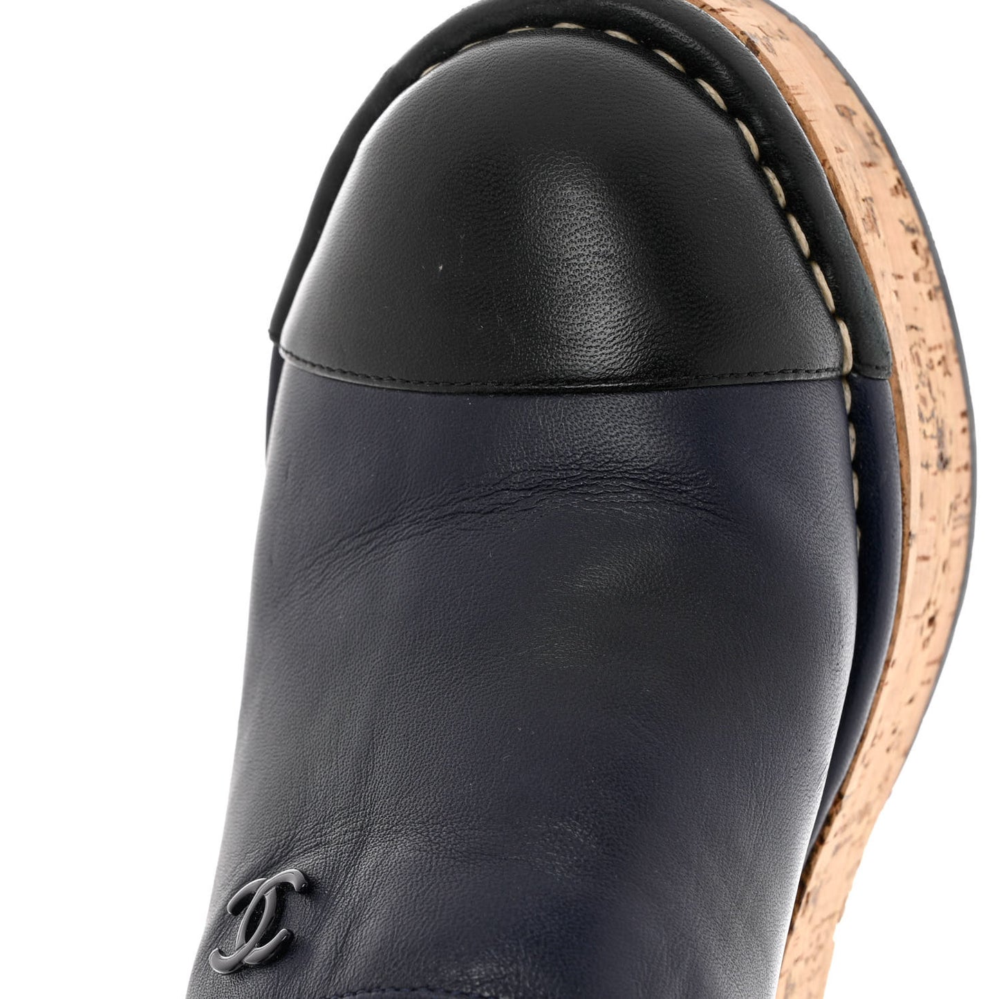 Calfskin Cork Cap Toe Platform Mules 37.5 Navy Black