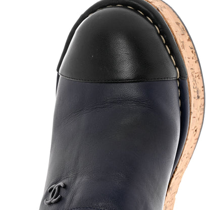 Chanel Calfskin Cork Cap Toe Platform Mules 37.5 Navy Black 10 of 10