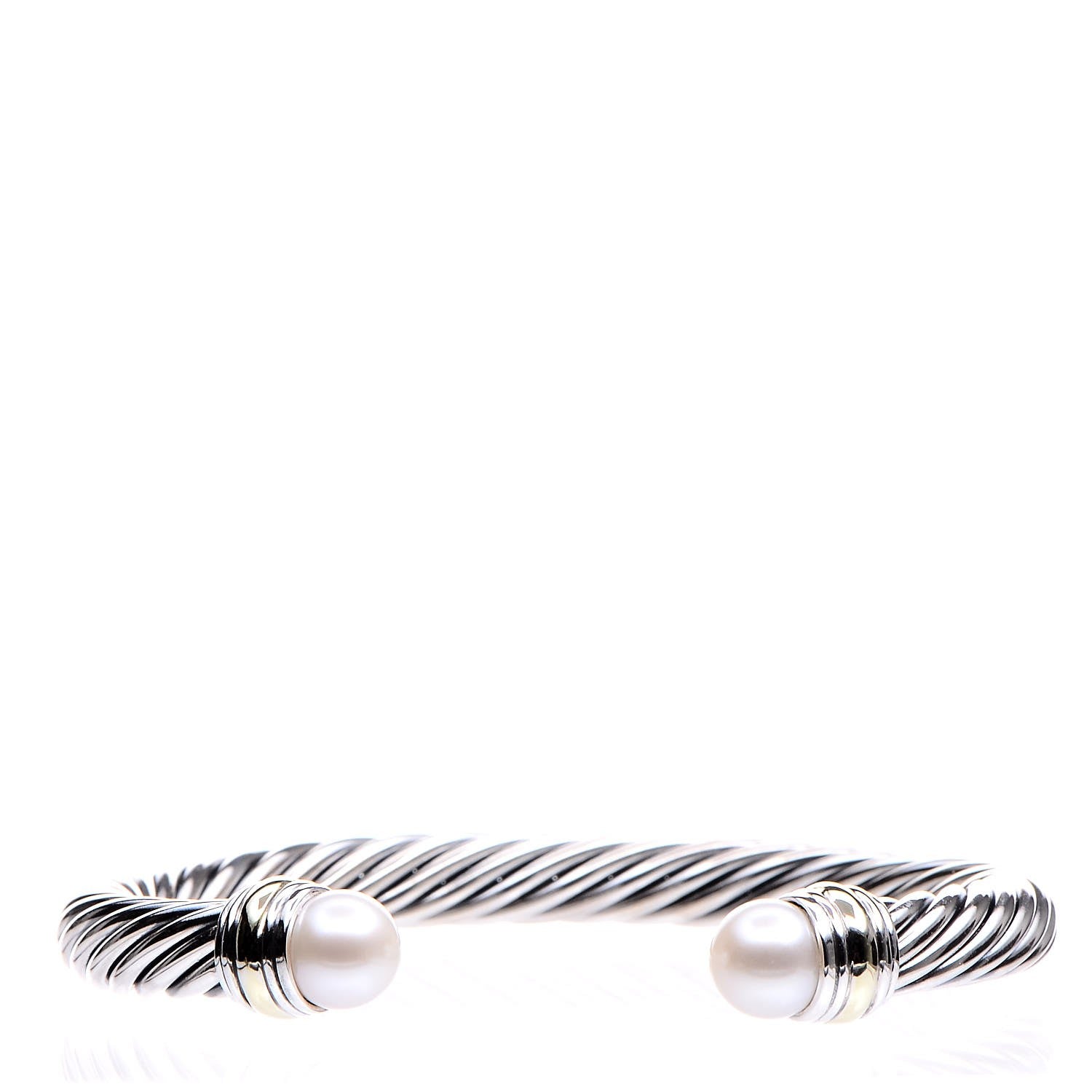 David Yurman Sterling Silver 14K Yellow Gold Pearl 7mm Cable Classics Bracelet 1 of 5