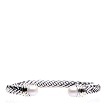David Yurman Sterling Silver 14K Yellow Gold Pearl 7mm Cable Classics Bracelet 1 of 5