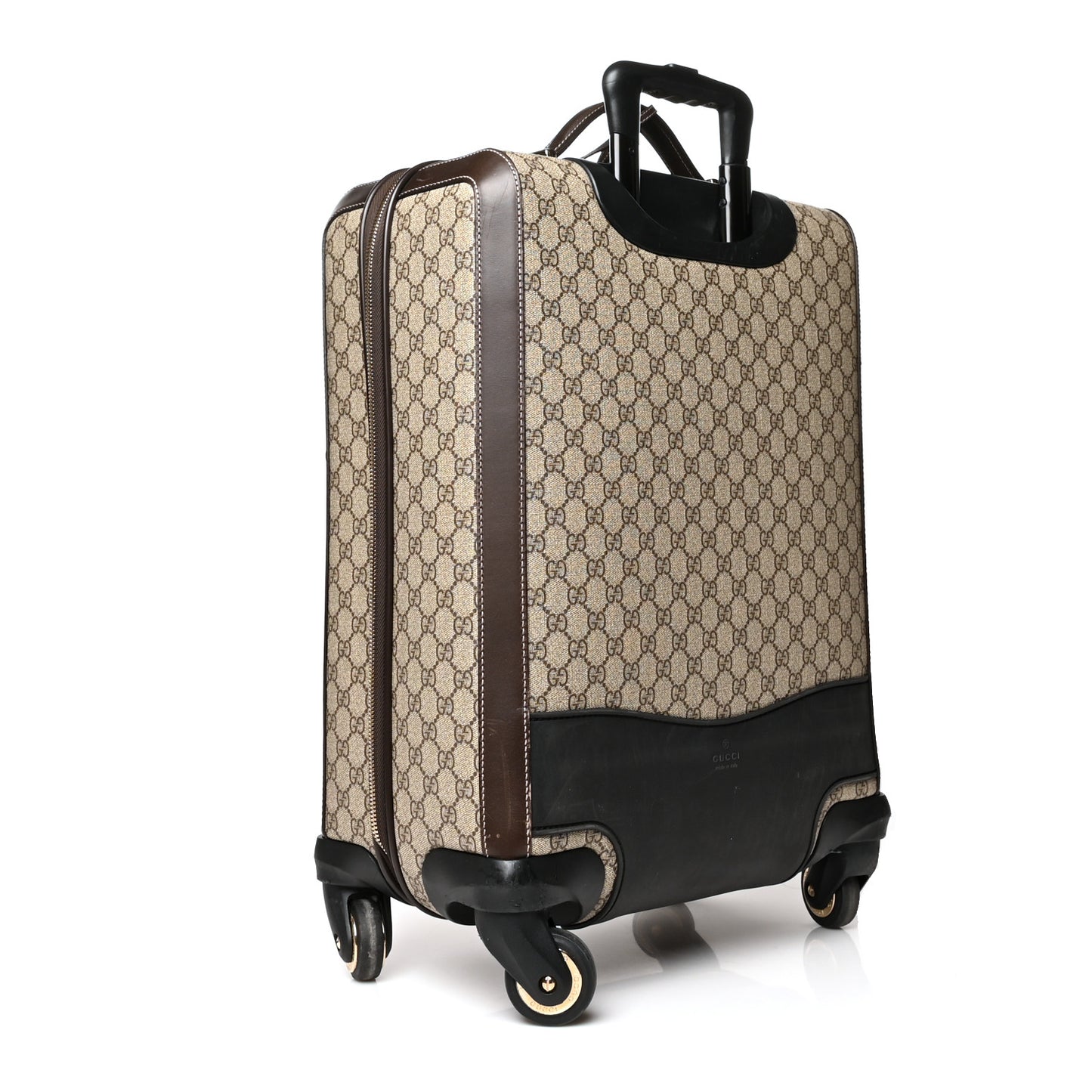 GG Supreme Monogram Selleria Calfskin Four Wheel Carry On Suitcase Beige Ebony Cocoa