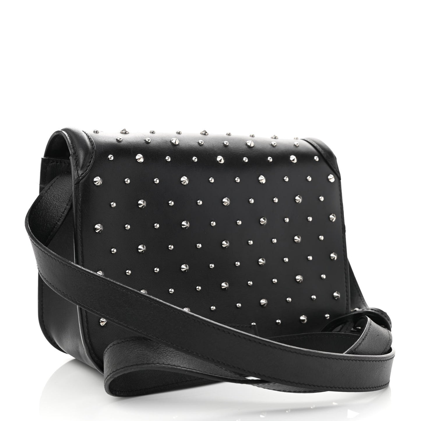 Calfskin Studded Small Padlock Crossbody Bag Black