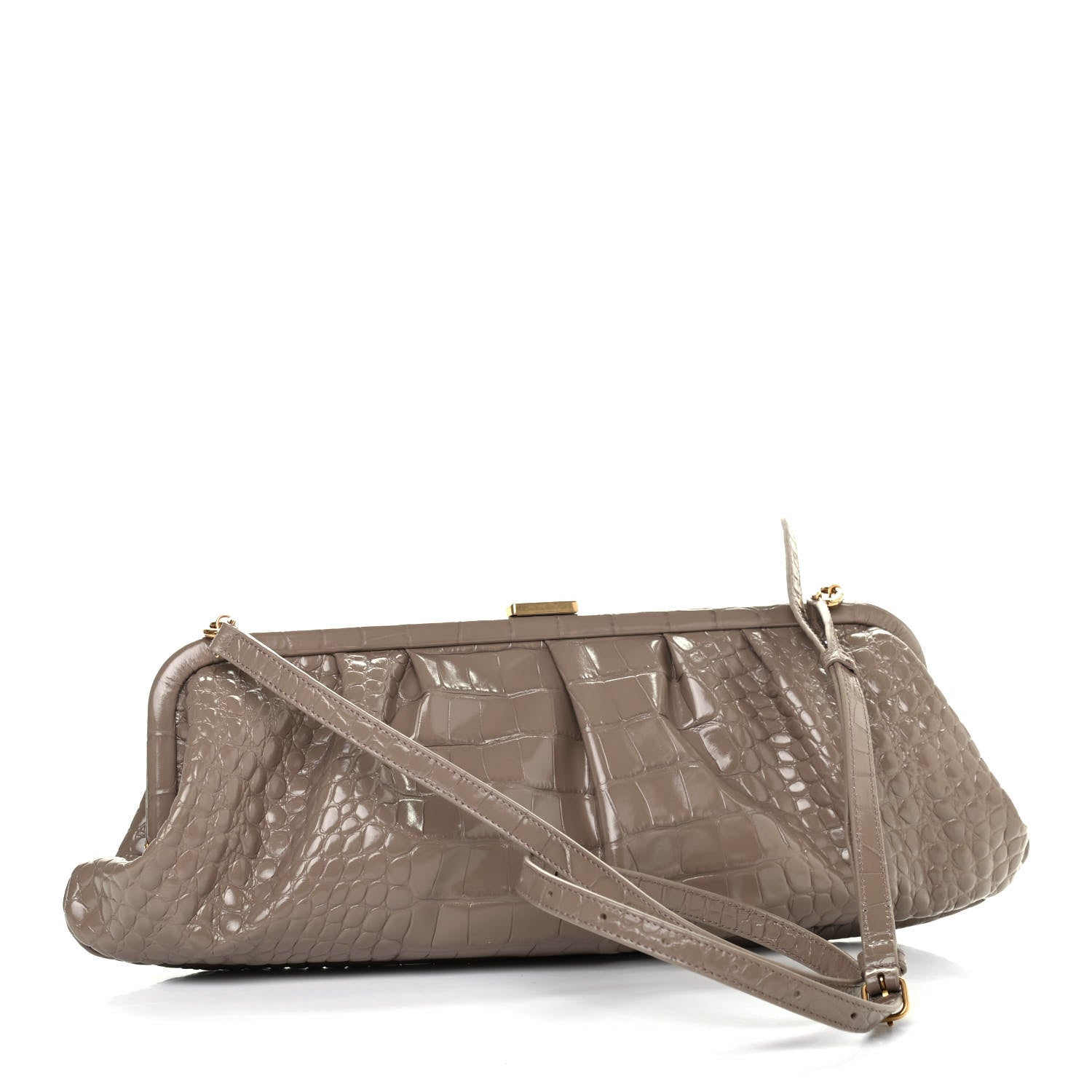 Balenciaga Shiny Supple Calfskin Logo Crocodile Embossed XL Cloud Clutch Mink Grey White 2 of 4
