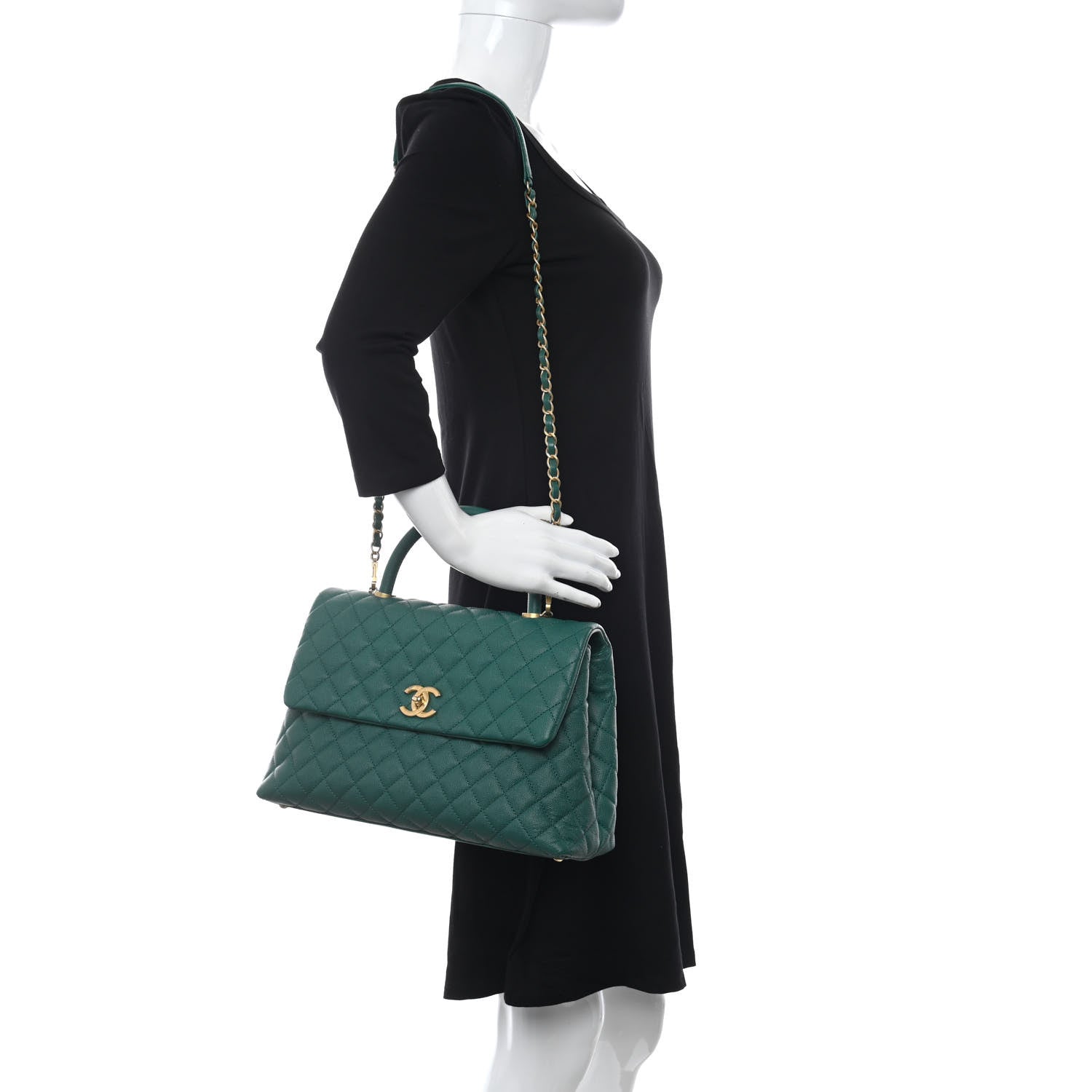 Chanel Caviar Quilted Medium Coco Handle Flap Green 2 of 8