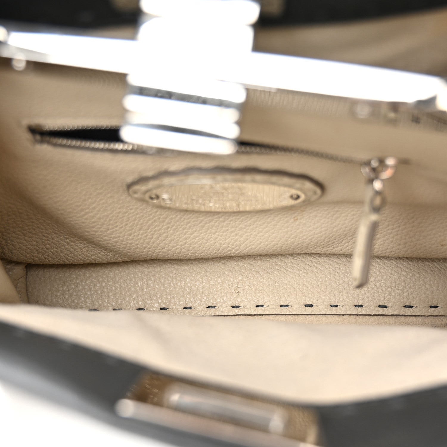 Fendi Cuoio Romano Selleria Bi-Color Mini Peekaboo Iconic Satchel Asfalto Latte 6 of 10