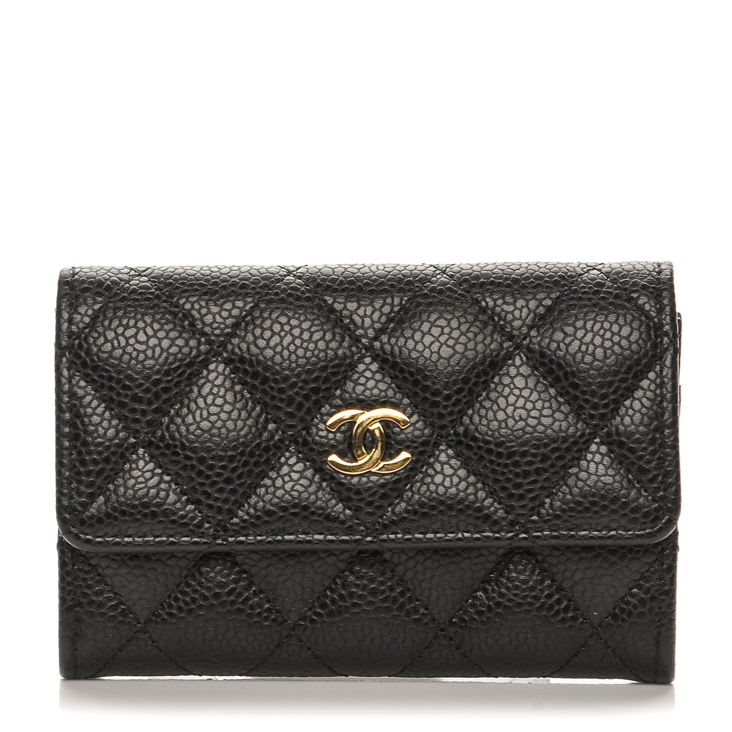 Caviar Quilted Flap Card Holder Black