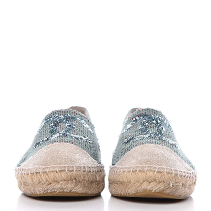 Chanel Toile Sequin CC Espadrilles 40 Green 2 of 9