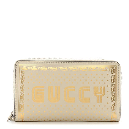 Gucci X SEGA Calfskin GUCCY Stars Zip Around Wallet Mystic White Gold 1 of 13