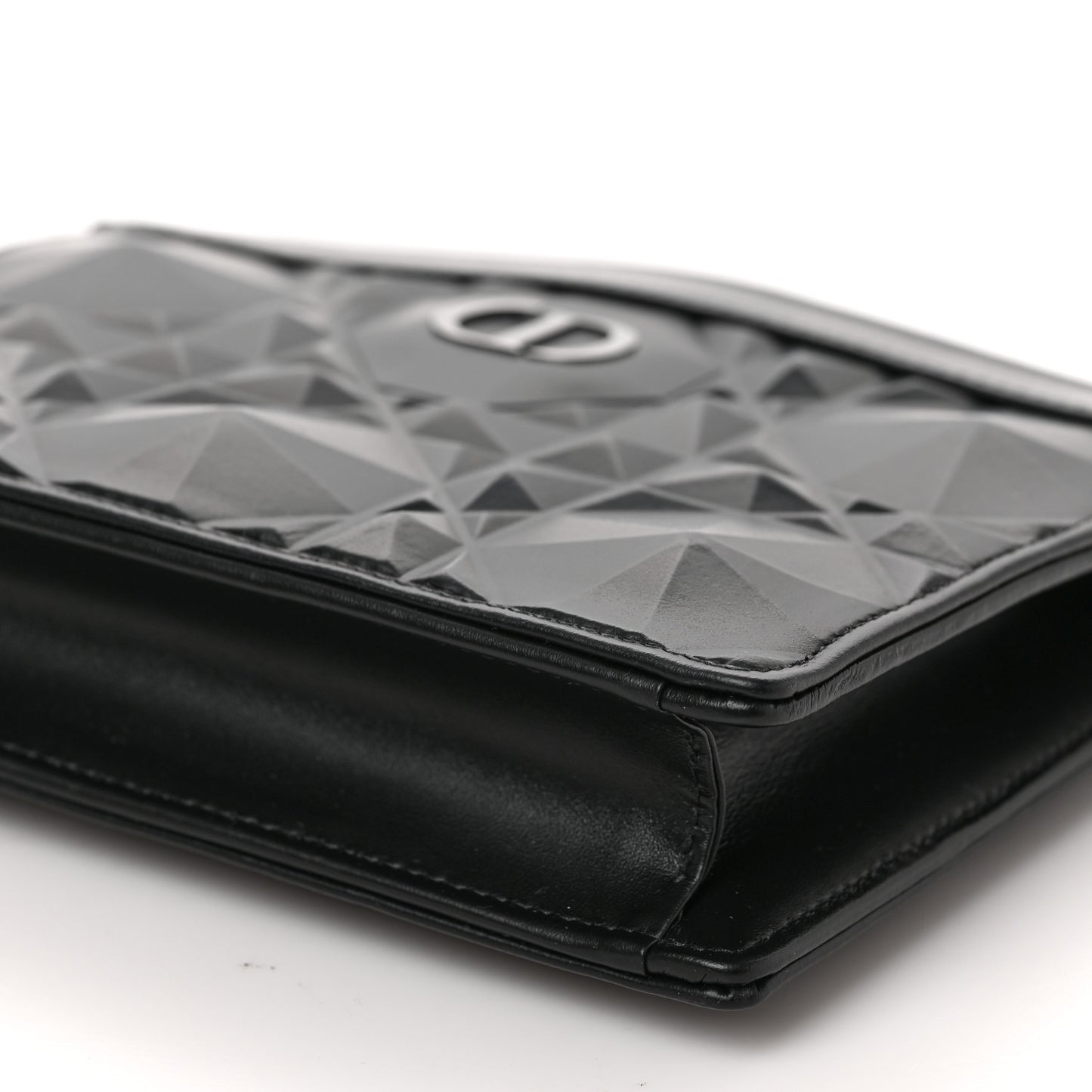 Calfskin Macrocannage Diamond Caro Zipped Pouch With Chain Black