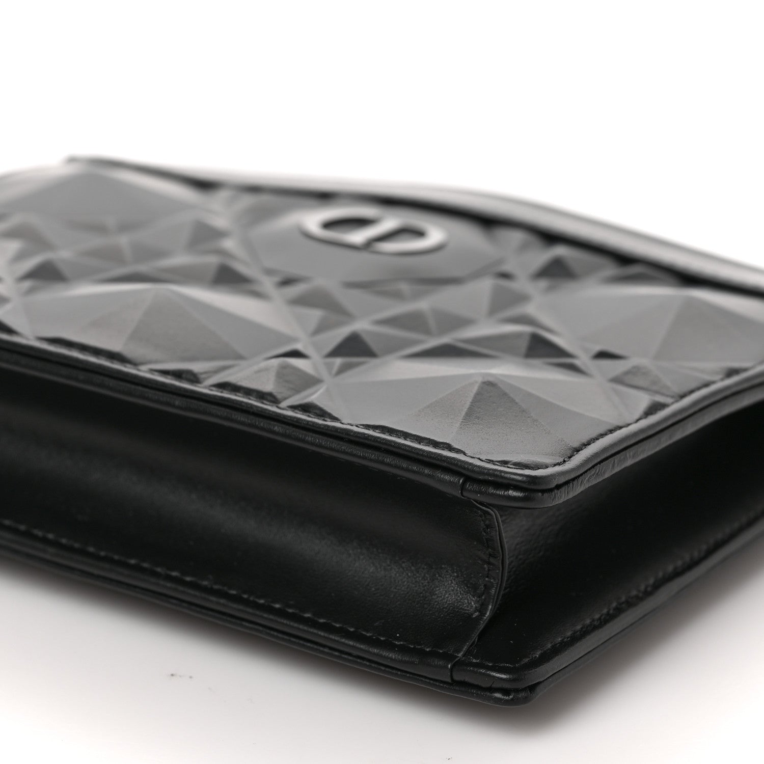 Christian Dior Calfskin Macrocannage Diamond Caro Zipped Pouch With Chain Black 8 of 8