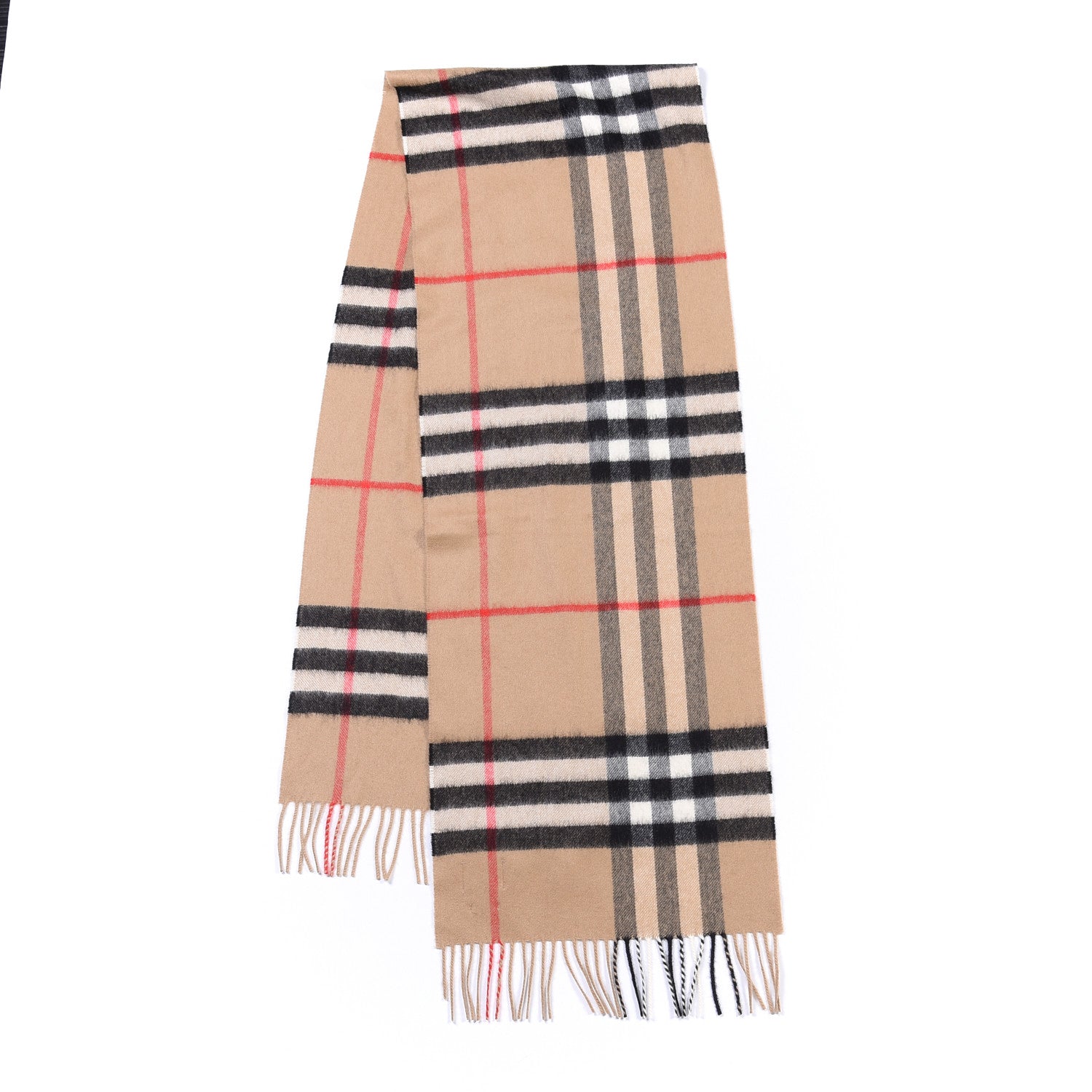 Burberry Cashmere Giant Check Fringe Scarf Archive Beige 2 of 4
