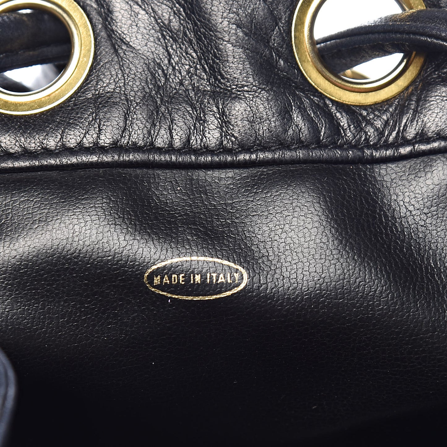 Lambskin CC Stitched Drawstring Bucket Bag Black
