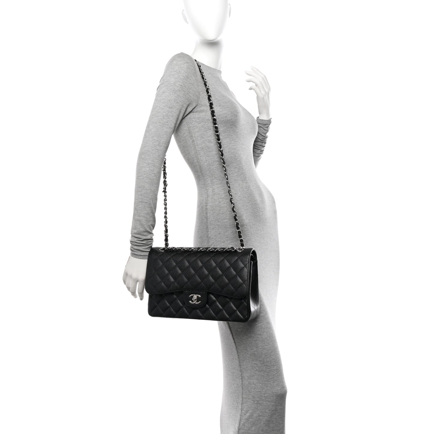 Caviar Quilted Jumbo Double Flap Black