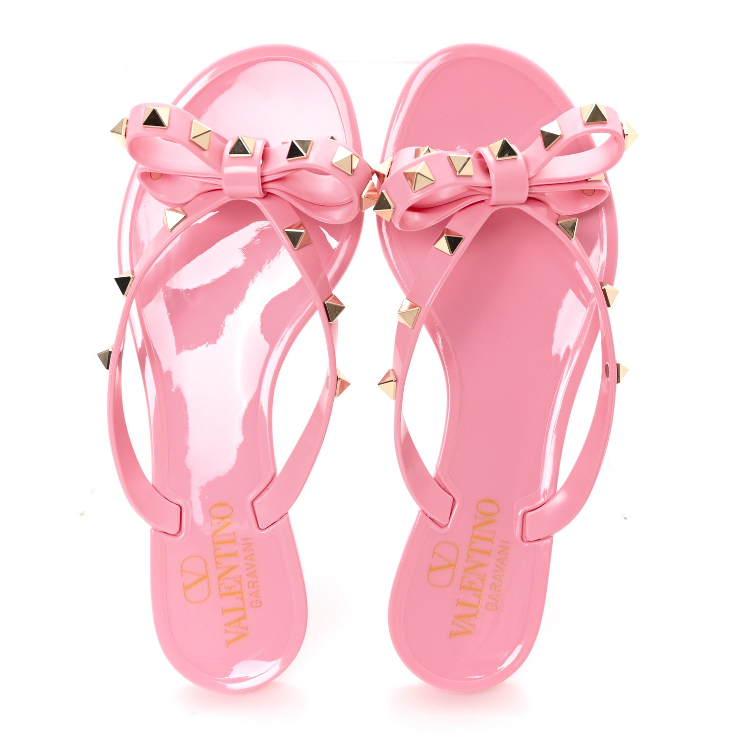 Valentino Garavani PVC Jelly Glitter Rockstud Bow Thong Sandals 35 Bubble Gum 2 of 9