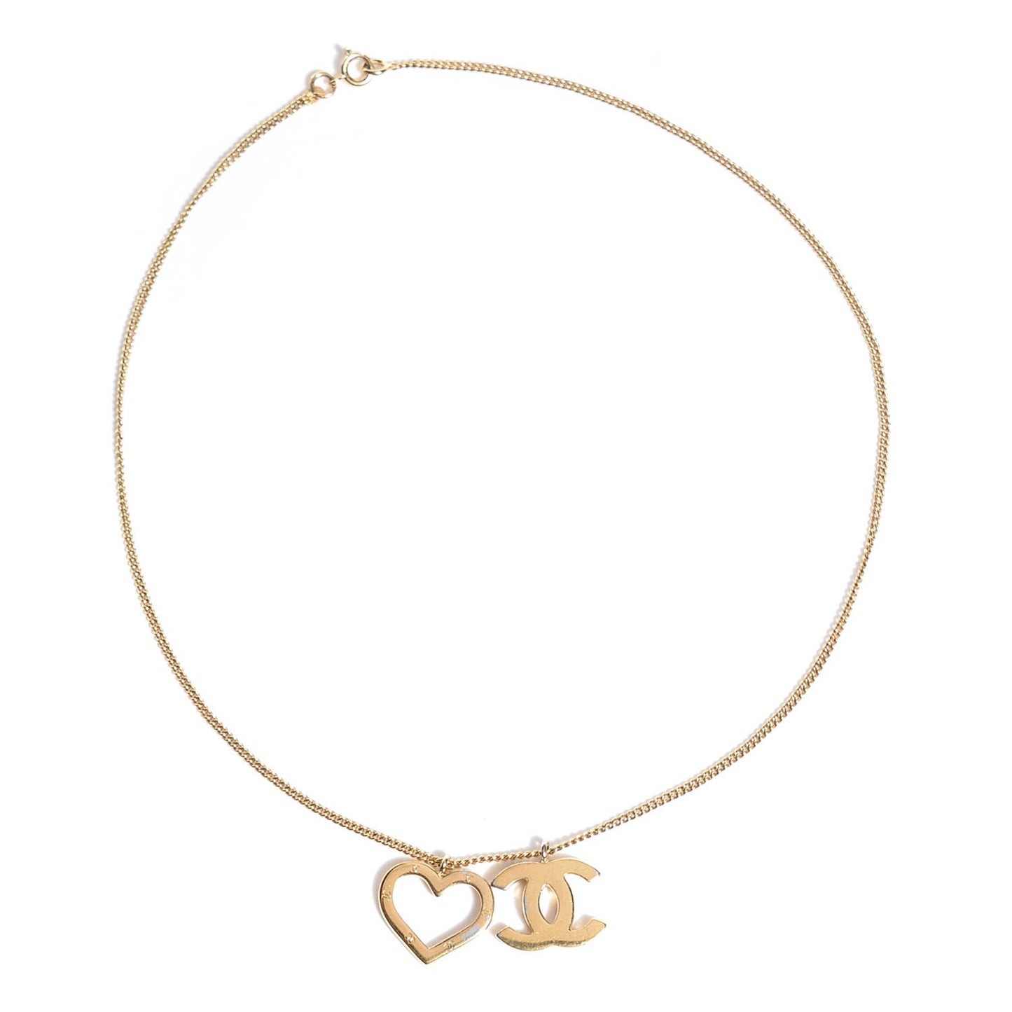 Heart CC Charm Necklace Gold