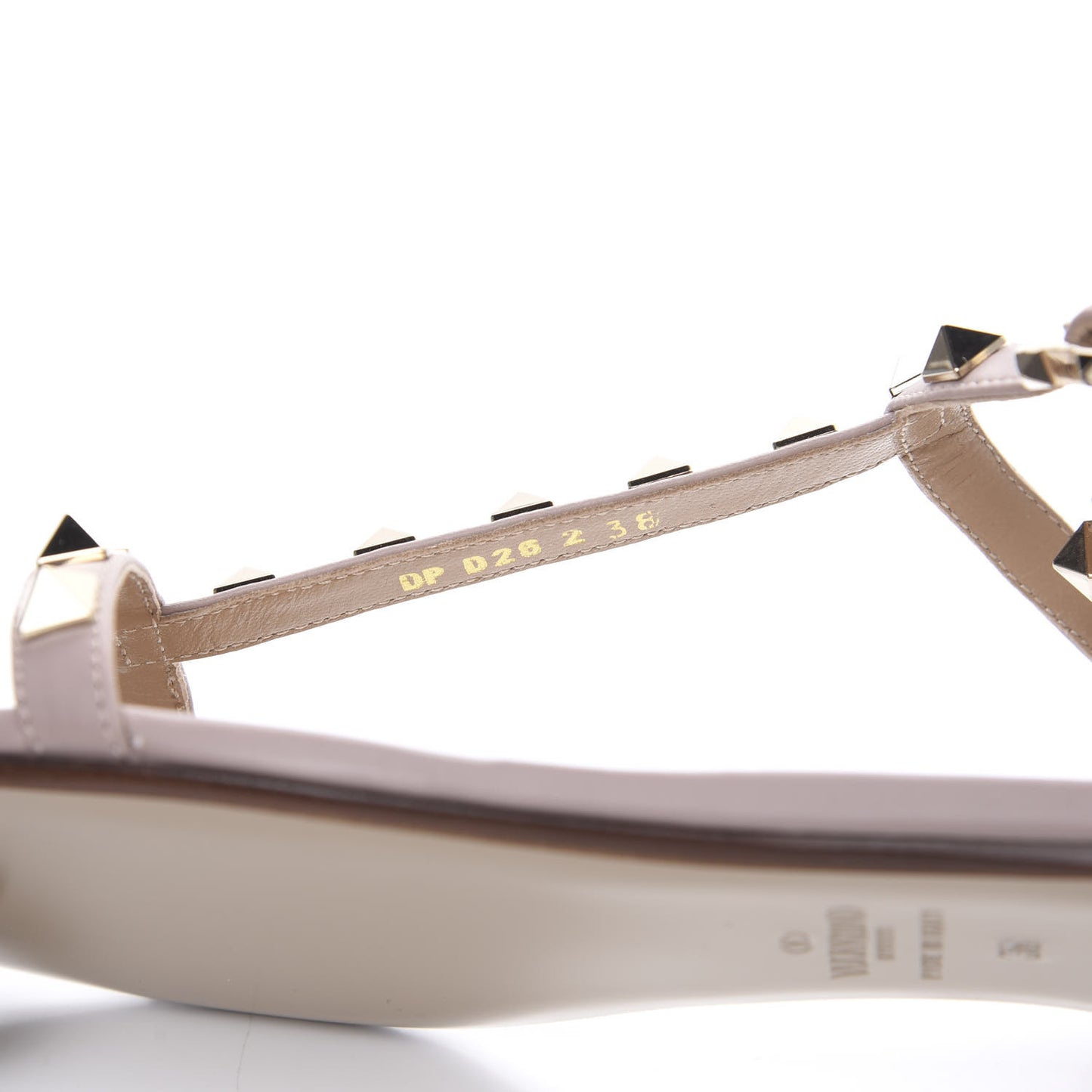 Calfskin Rockstud Ankle T-Strap Flat Sandals 38 Poudre