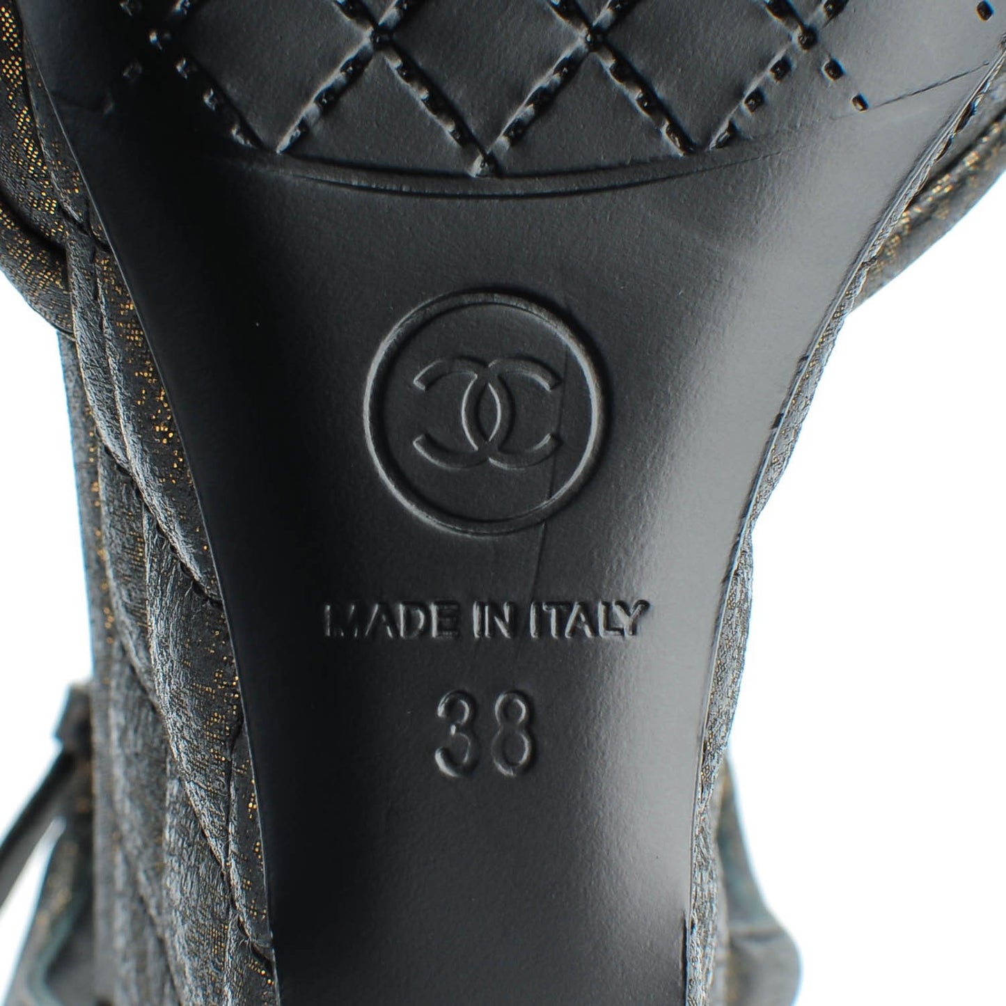 Fantasy Lambskin Quilted Wedge Sandals 38 Black Gold