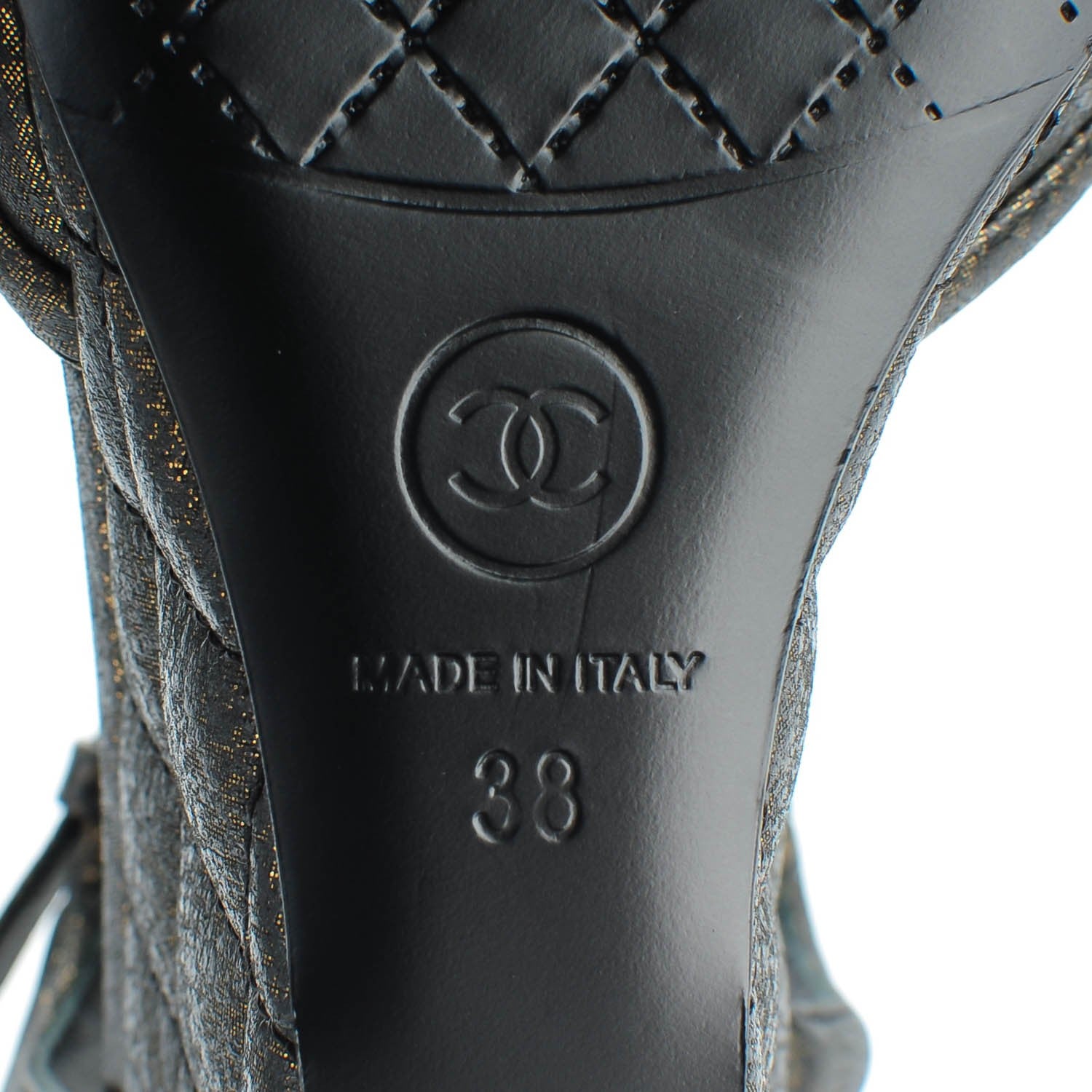 Chanel Fantasy Lambskin Quilted Wedge Sandals 38 Black Gold 6 of 8