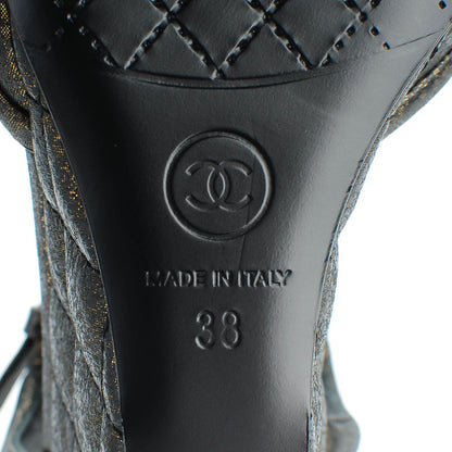 Chanel Fantasy Lambskin Quilted Wedge Sandals 38 Black Gold 6 of 8