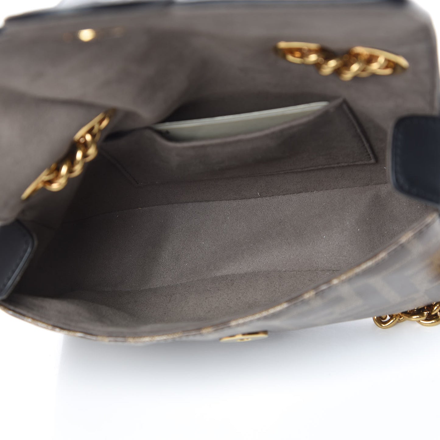 Glazed Fabric Vitello Century FF 1974 Stamp Patch Mini Double F Crossbody Bag Mogano Panna Black