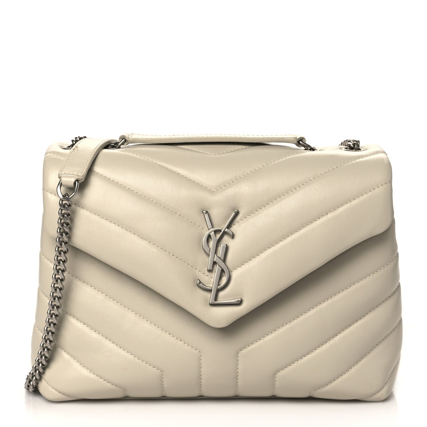 Calfskin Y Quilted Monogram Small Loulou Chain Satchel Blanc Vintage