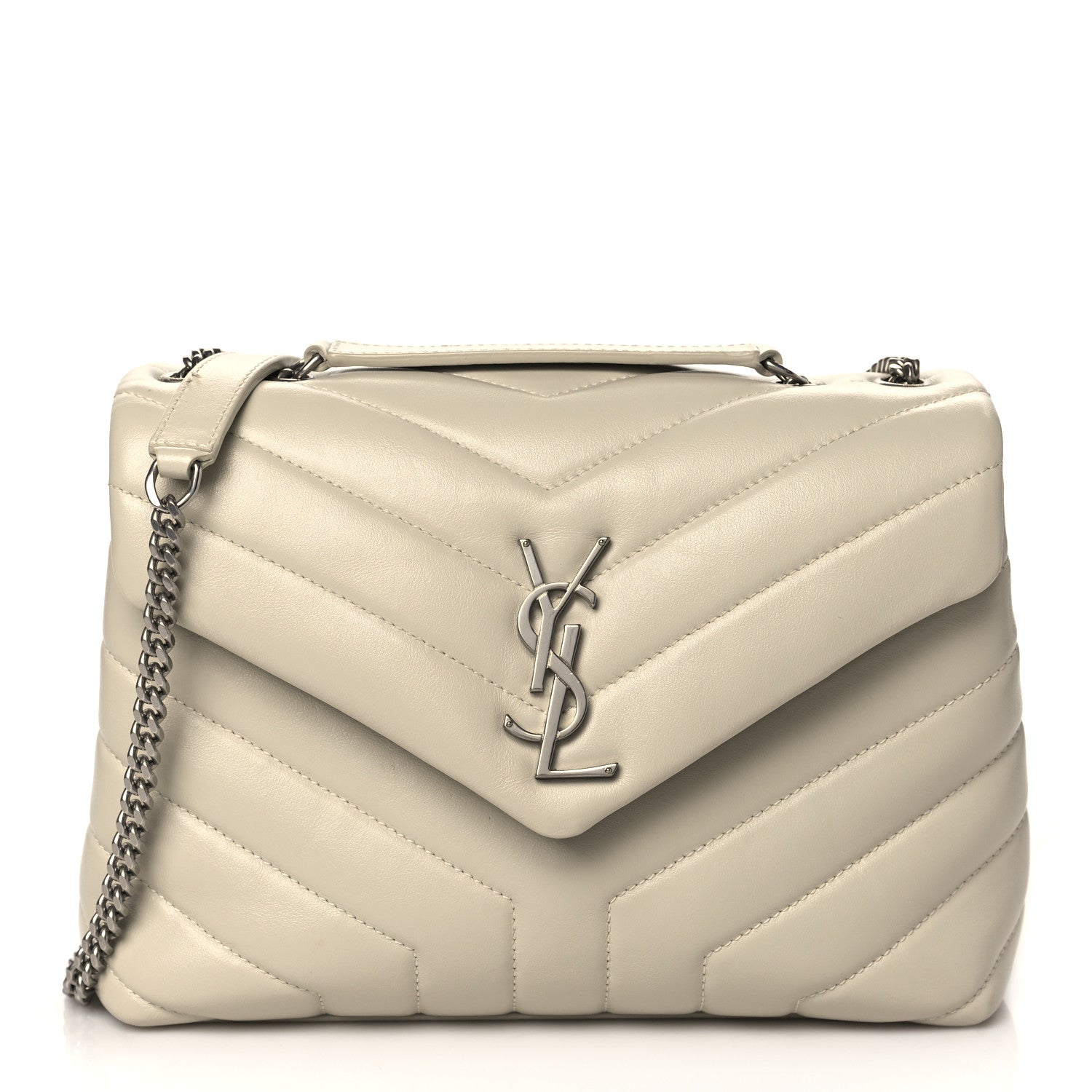 Saint Laurent Calfskin Y Quilted Monogram Small Loulou Chain Satchel Blanc Vintage 1 of 9
