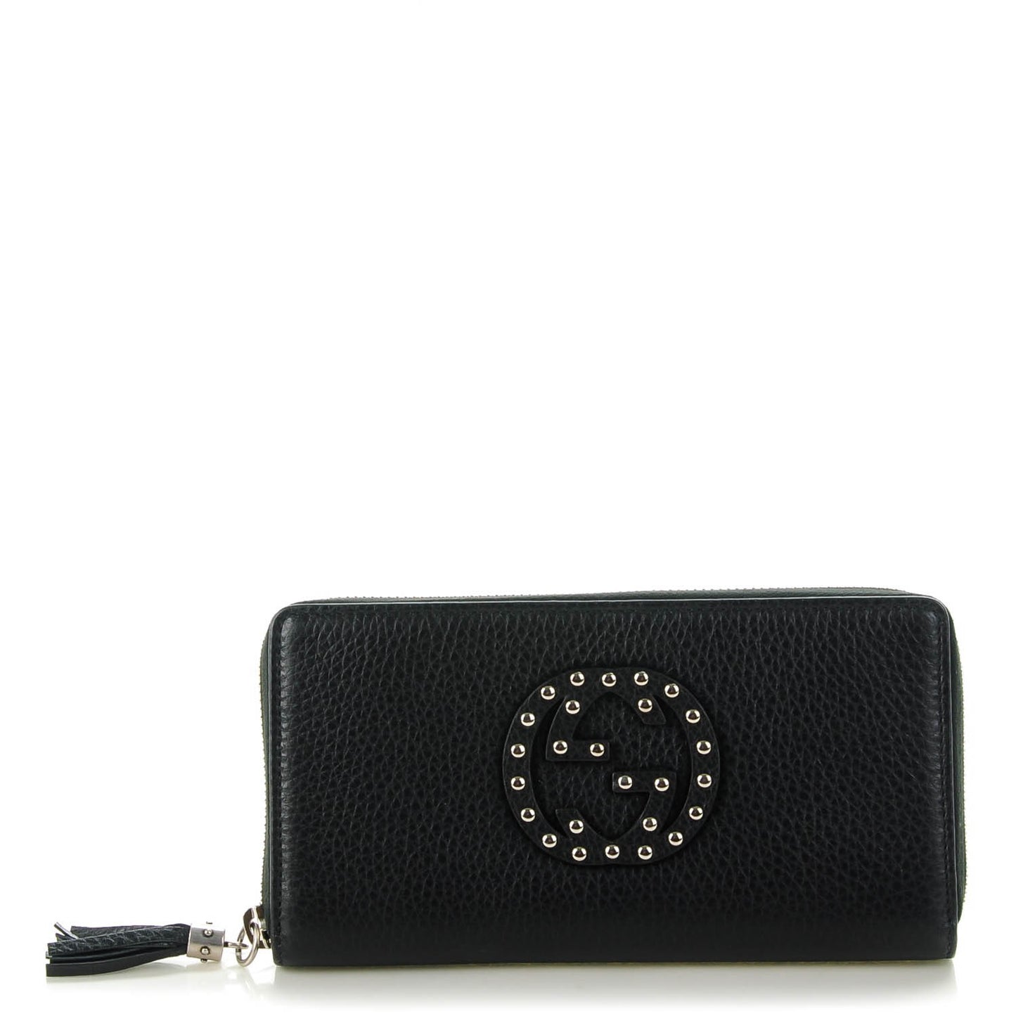 Pebbled Calfskin Studded Soho Zip Around Wallet Black