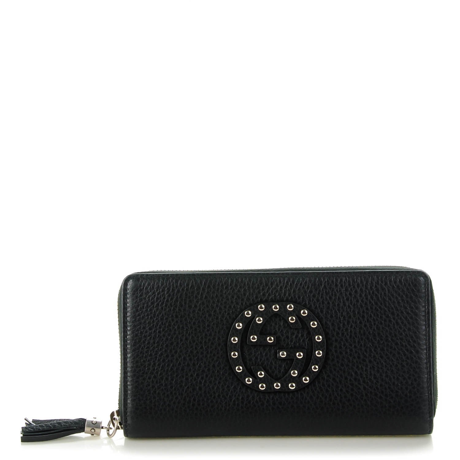 Gucci Pebbled Calfskin Studded Soho Zip Around Wallet Black 1 of 7