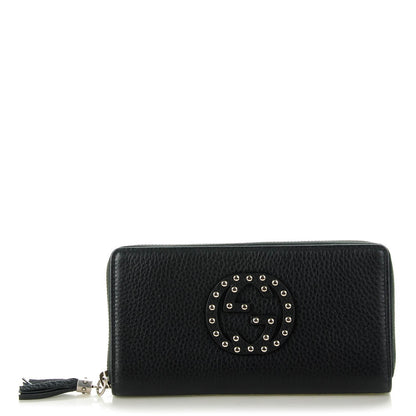 Gucci Pebbled Calfskin Studded Soho Zip Around Wallet Black 1 of 7