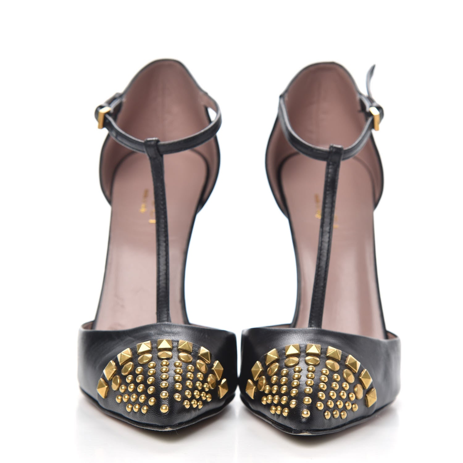 Gucci Malaga Kid Studded Cap Toe T Strap Pumps 35.5 Black 2 of 9