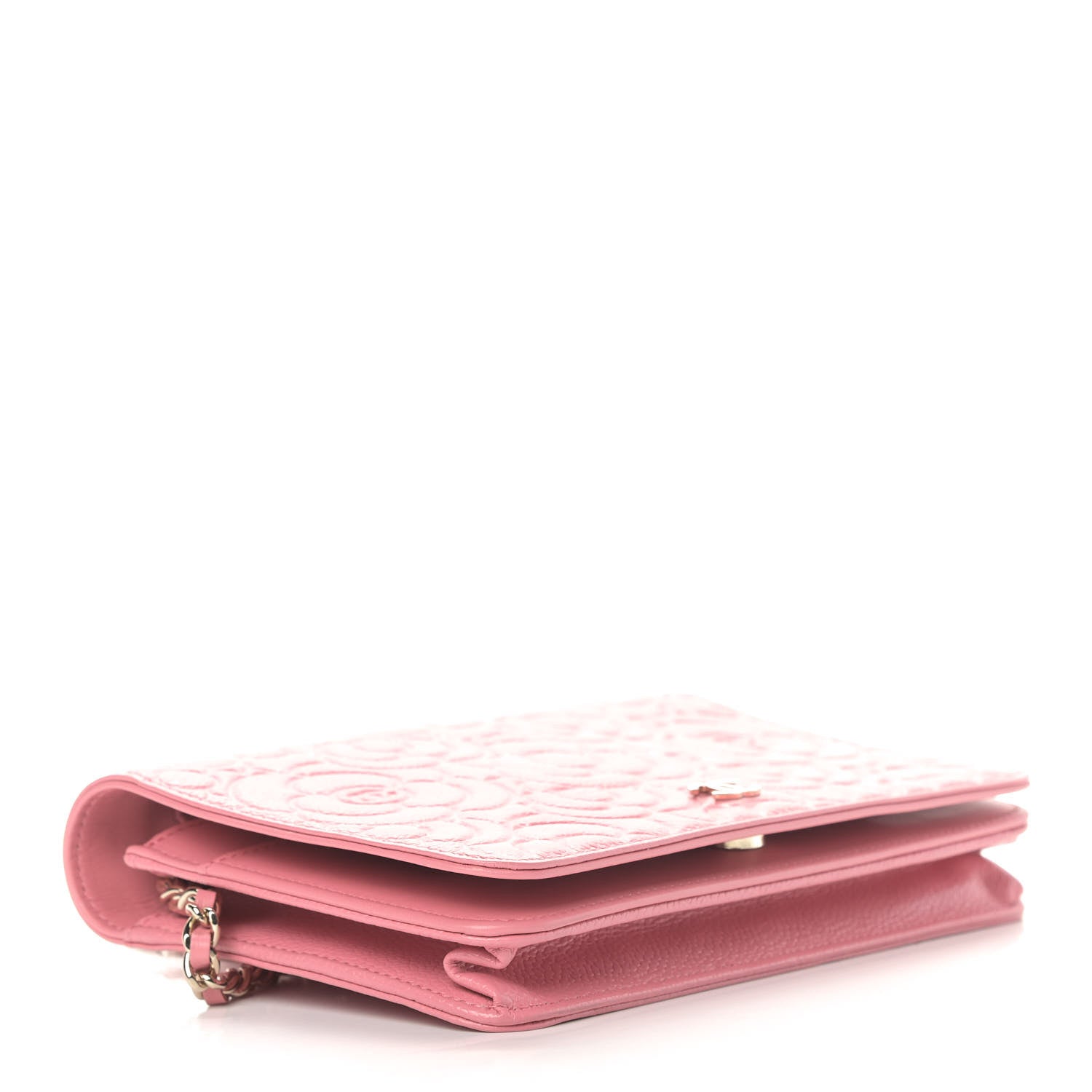 Chanel Caviar Camellia Embossed Wallet On Chain WOC Light Pink 3 of 13
