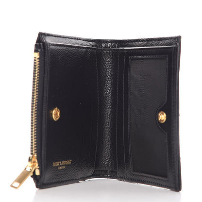Saint Laurent Grain De Poudre Matelasse Chevron Monogram Zipped Card Case Black 5 of 7