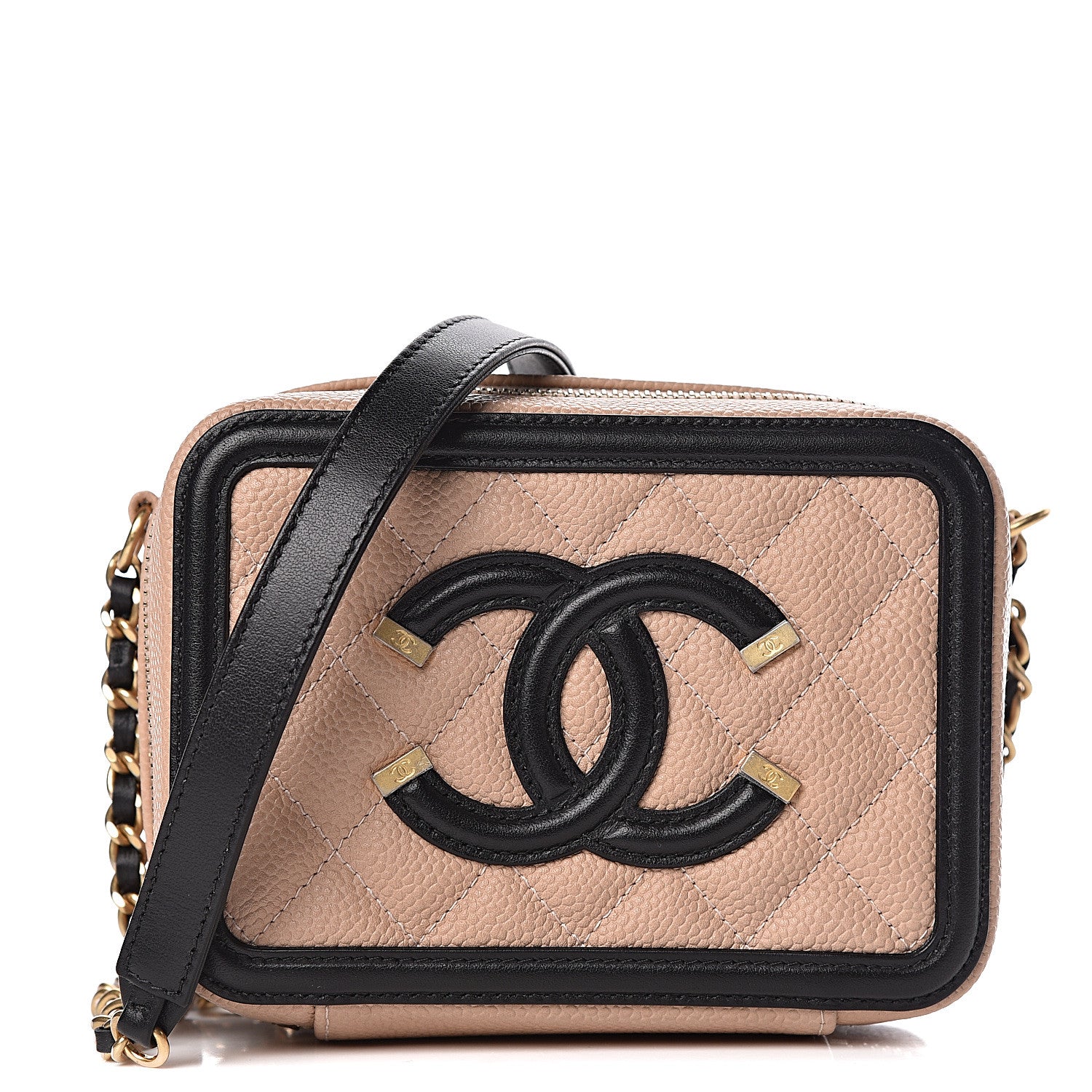 Chanel Caviar Quilted CC Filigree Vanity Clutch With Chain Beige Black 1 of 11