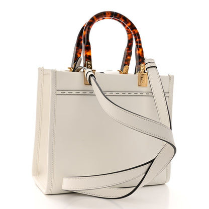 Fendi Vitello King Plexiglass Logo Embossed Small Fendi Sunshine Shopper Tote White Rice 3 of 9